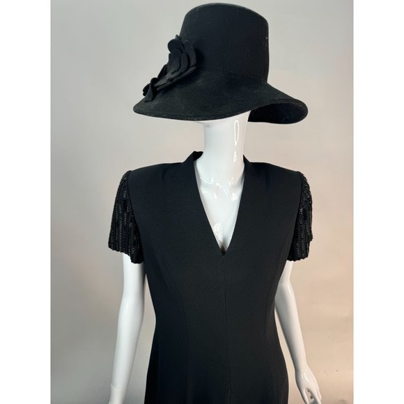 Richard Warren Petites Beaded Sleeve Long Black Dress 10P Black Acetate Blend - Picture 5 of 16